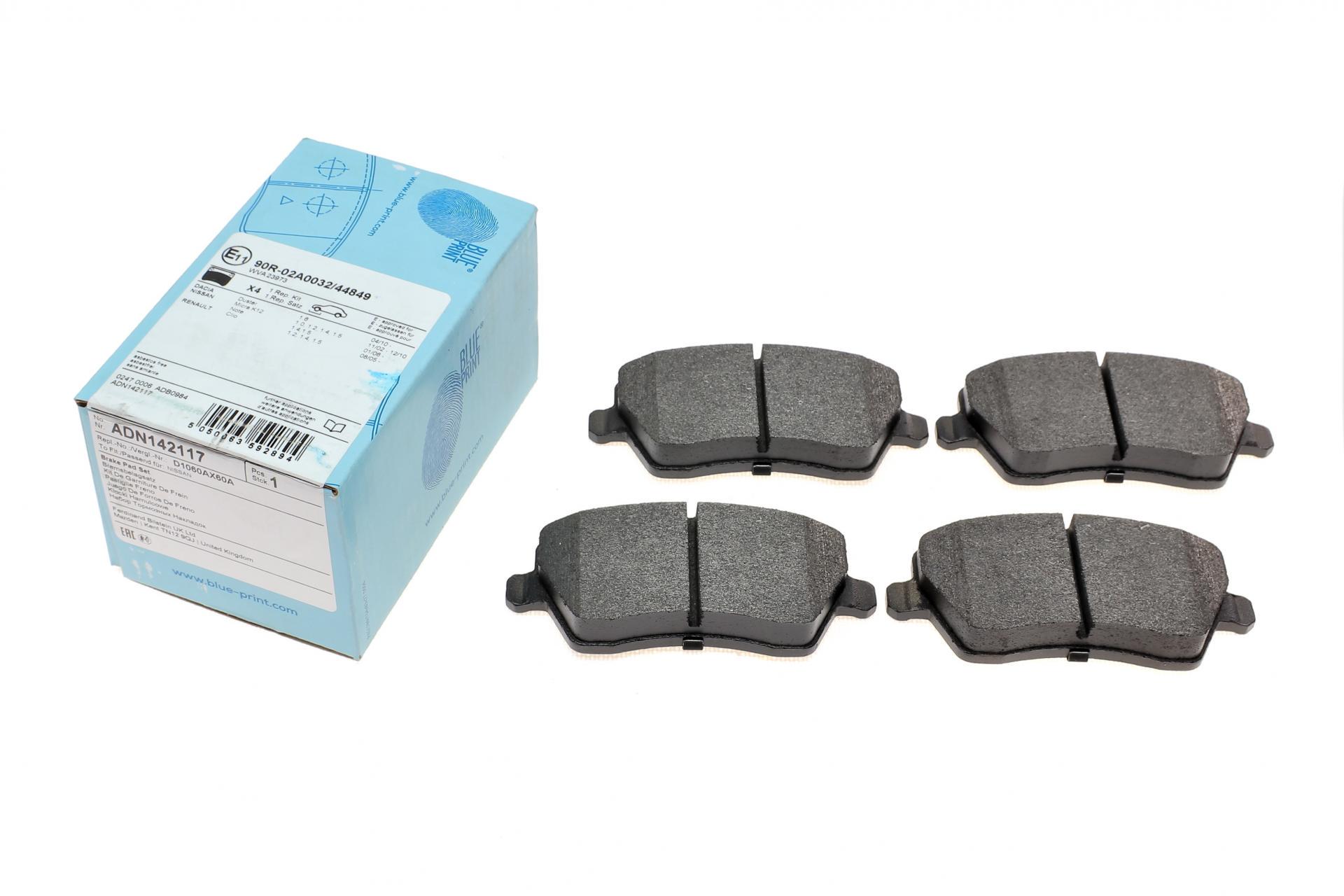 Колодки тормозные передние BLUE PRINT для Renault Kangoo 08-/Duster 10-/Megane 15-/MB Citan 1.2-2.0 12- (ADN142117)