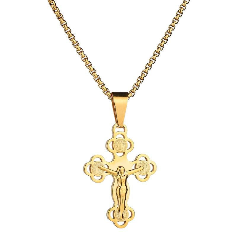 Крестик позолоченный с распятием из медицинской стали (PSC-036)