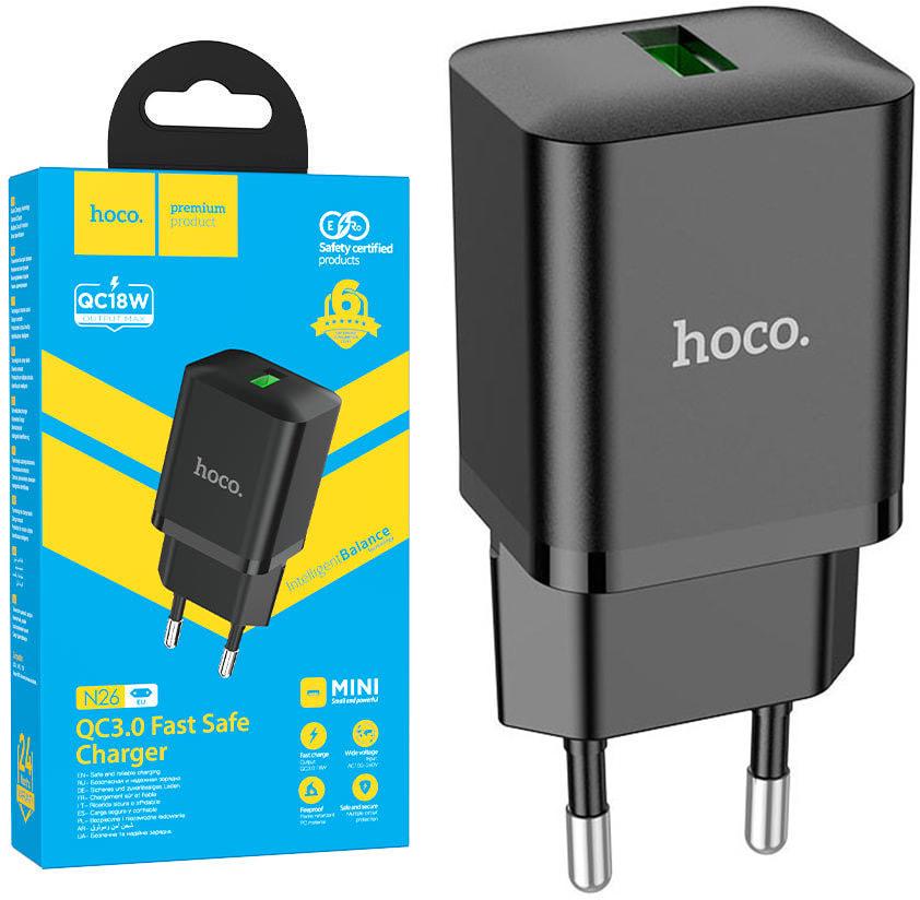 Пристрій зарядний Hoco N26 QC3.0 1USB 3A Black (36803)