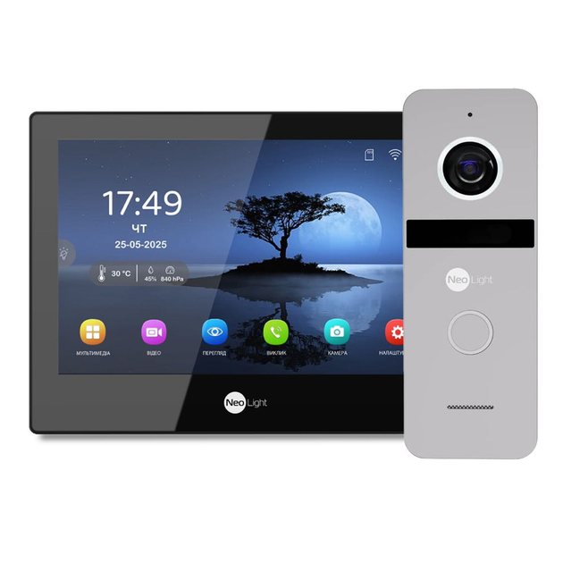 Комплект NeoLight ALPHA Hybrid HD KIT гібридний відеодомофон 8" з Wi-Fi та 2 Мп відеопанель Black/Silver (301761)
