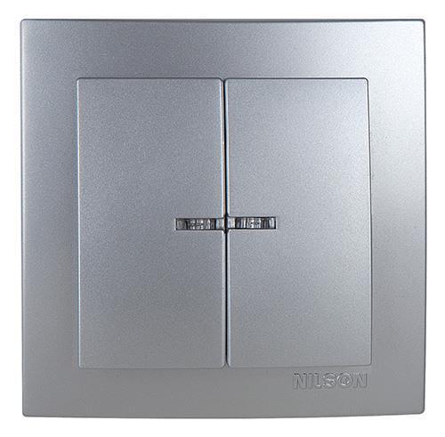 Вимикач двоклавішний Nilson Touran з підсвіткою Срібний (27548769)