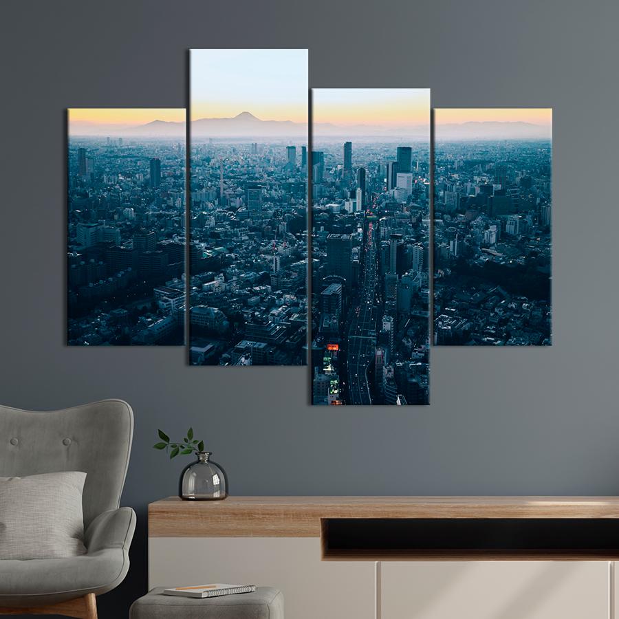 Картина город Тёмный панорамный вид на Токио 149x106 см (A754-4)