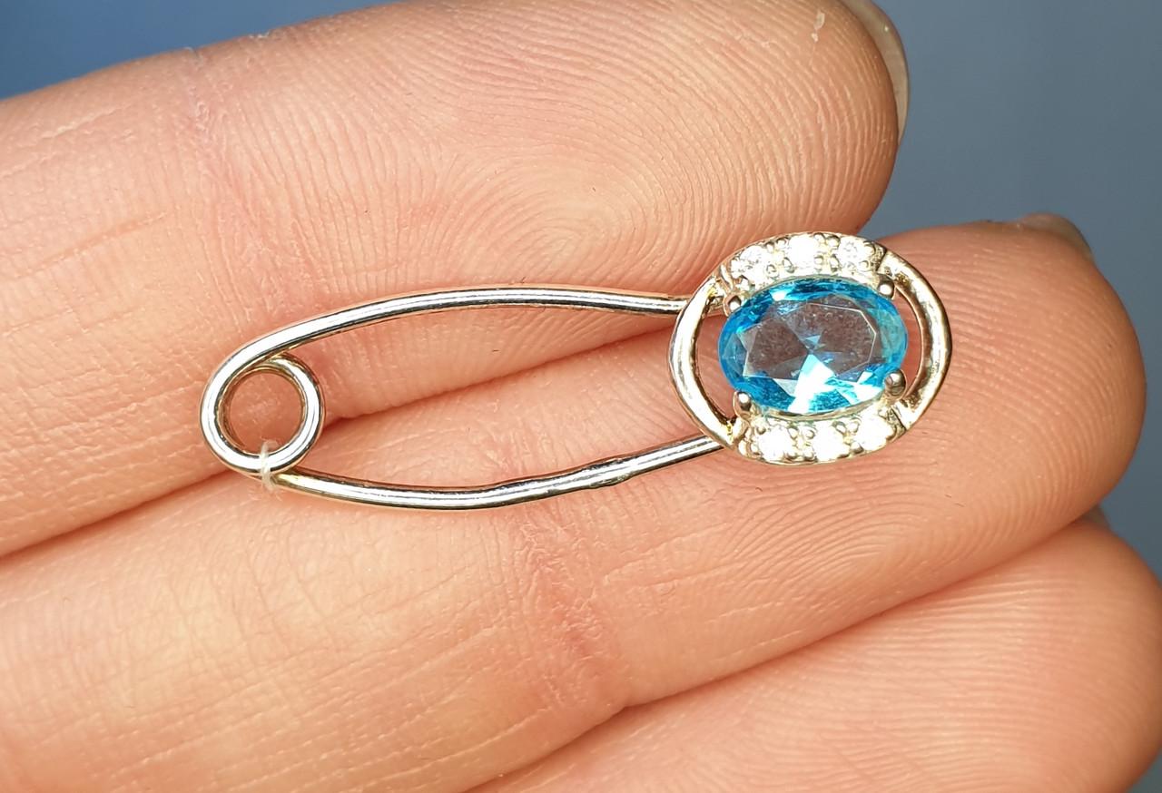 Серебряная брошь-шпилька Овал 1,3 г Голубой