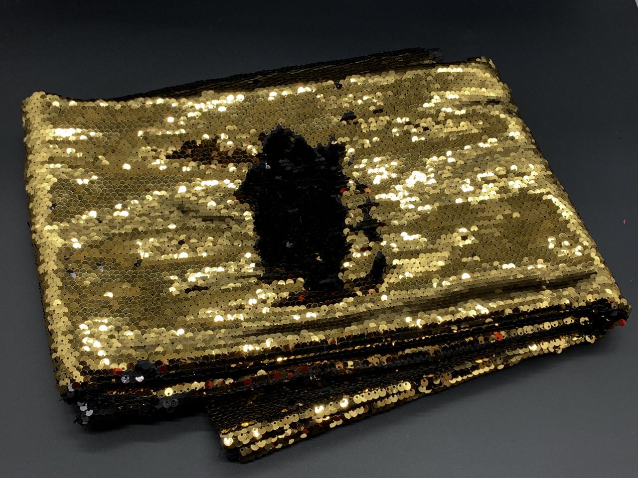 Ткань Пайетка перевертыш двухсторонняя 1 м Золотисто-черный (883855890)