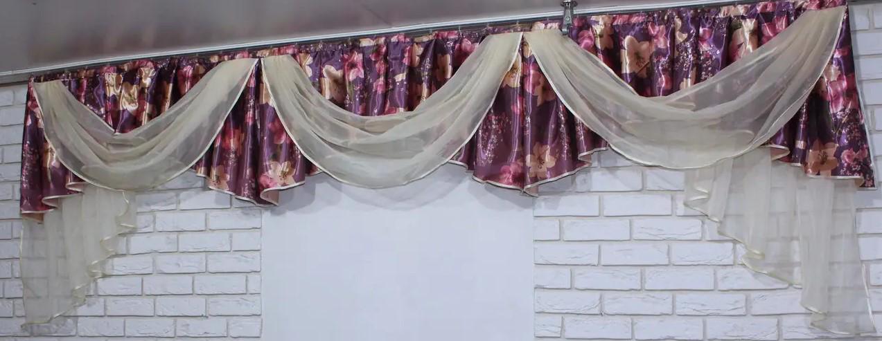 Ламбрекен на карниз блекаут/шифон 3 м Сливовый/Белый (068л)