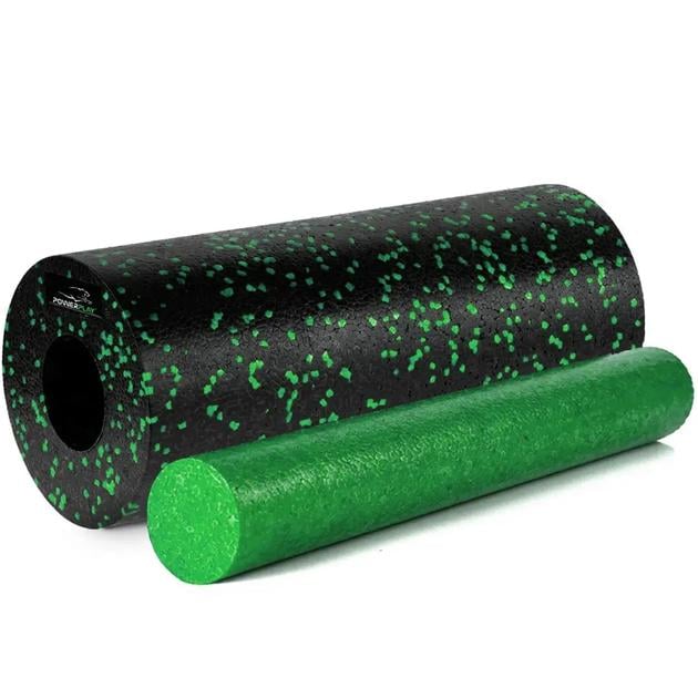 Масажний ролик гладкий PowerPlay PP-4348 2 in 1 EPP Foam Roller Чорно-зелений 33x14 см