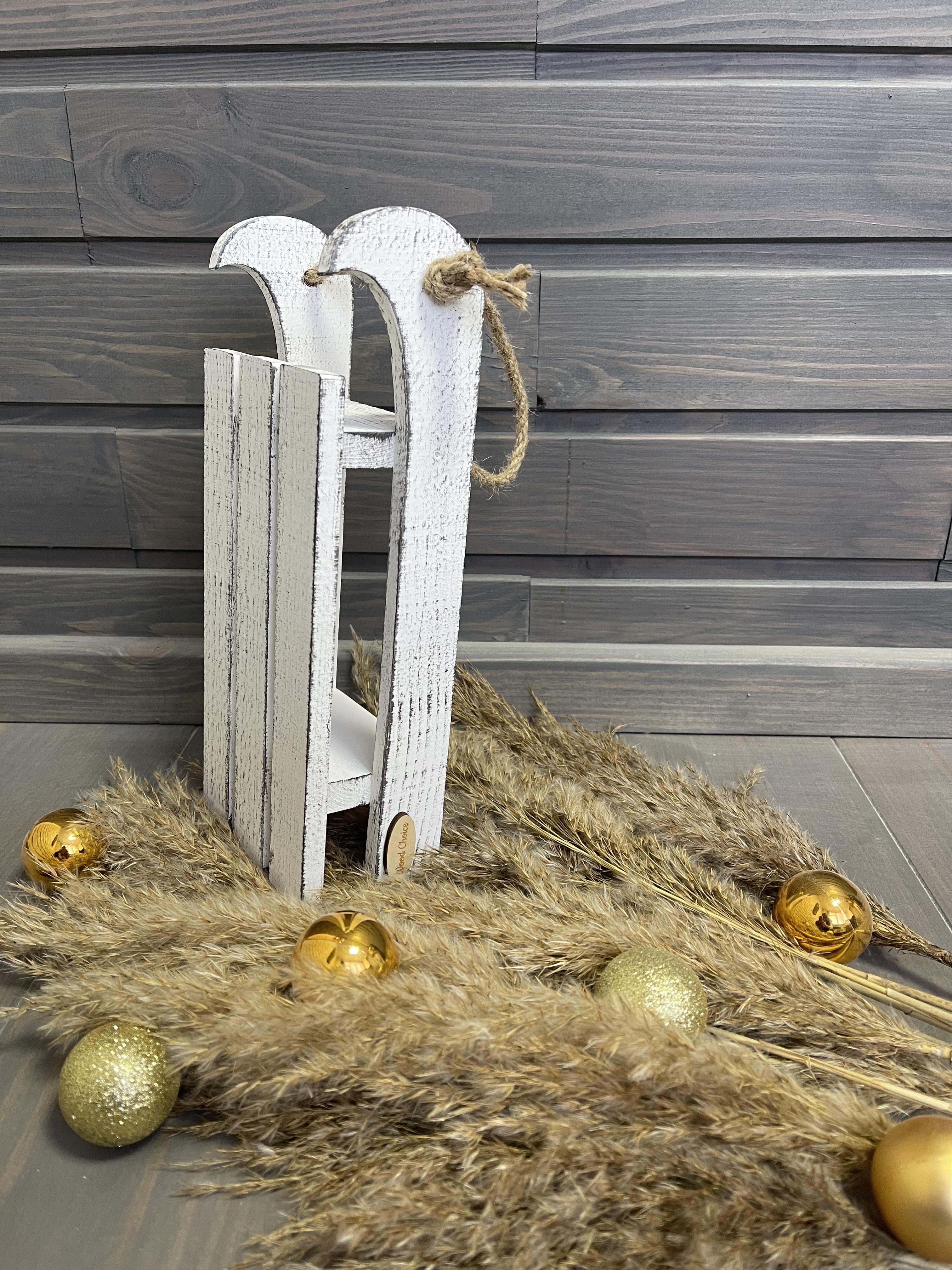 Санки декоративные деревянные 29х12 см Бело-серый - фото 2