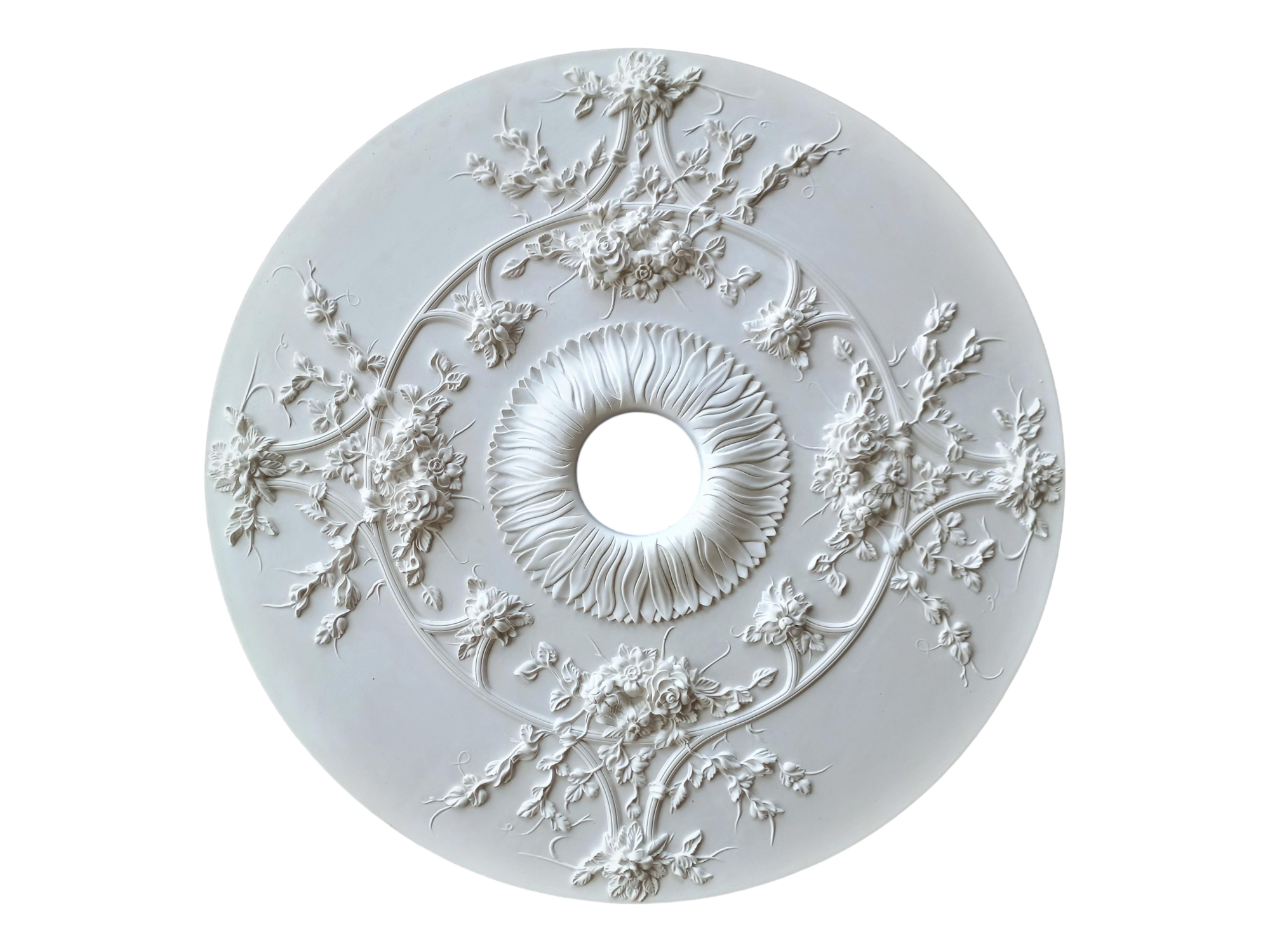 Розетка потолочная ErmitageDecor P-113 классическая круглая гладкая с иониками гипс ⌀ 648 мм