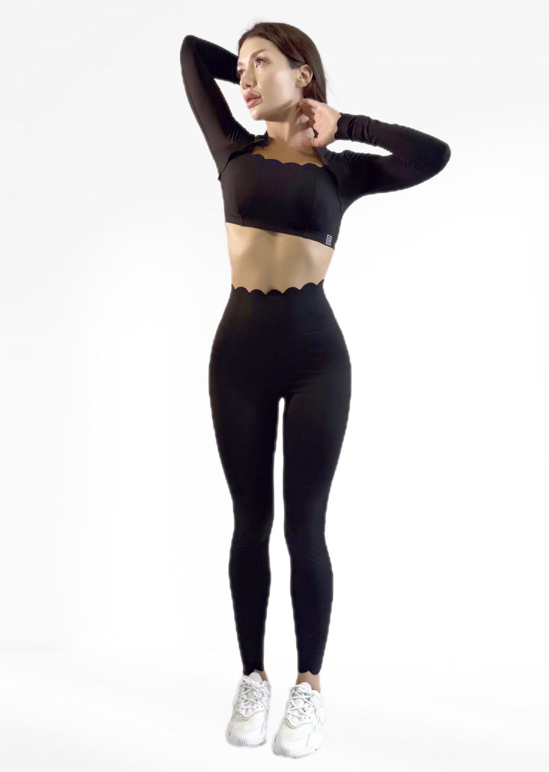 Костюм для фитнеса женский LILAFIT лосины пуш ап/топ с длинным рукавом М Черный (LFS000130)