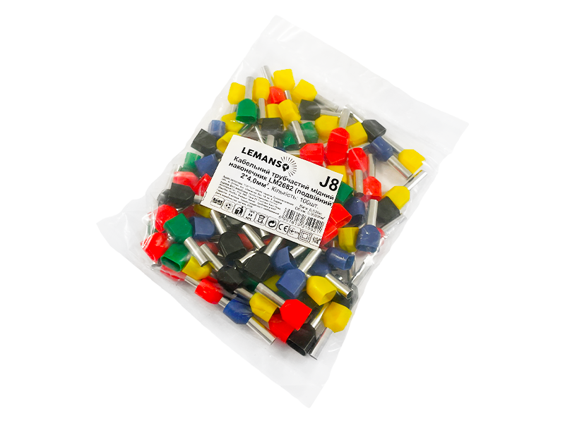 Наконечники кабельные трубчатые Lemanso LM2682 для двух проводов 2х4 кв. мм 100 шт. (8629)