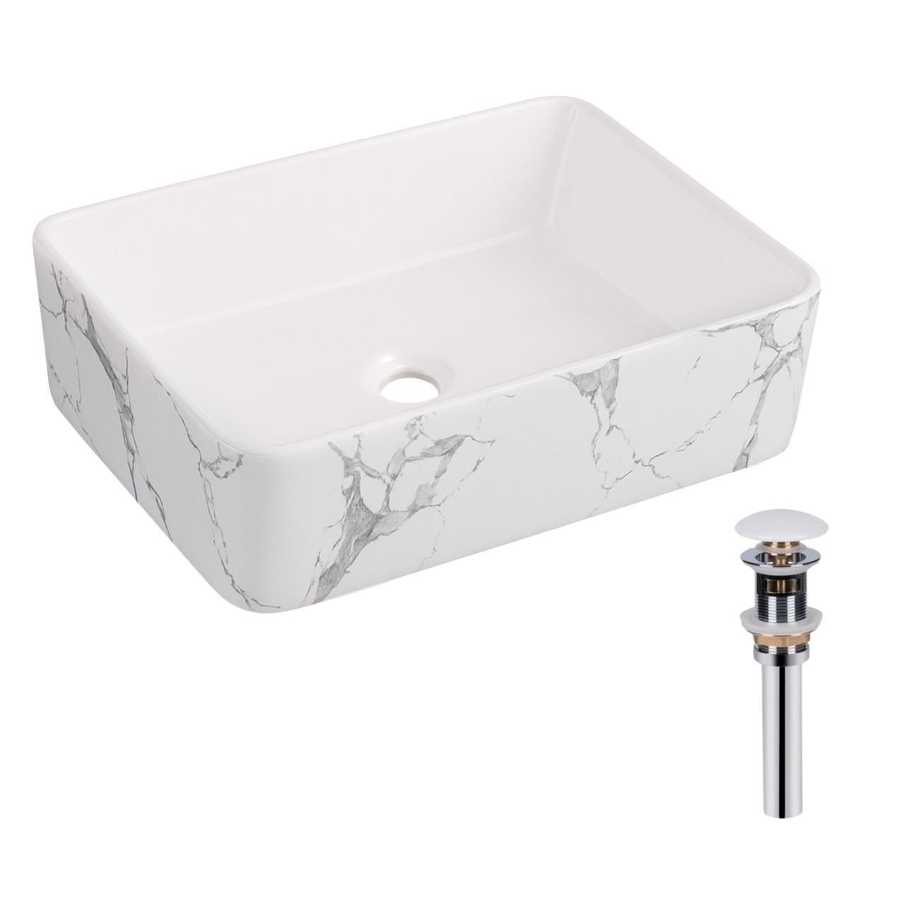 Раковина накладная Qtap Tern 480x370x135 мм прямоугольная с донным клапаном Marble (QT17116069MR)