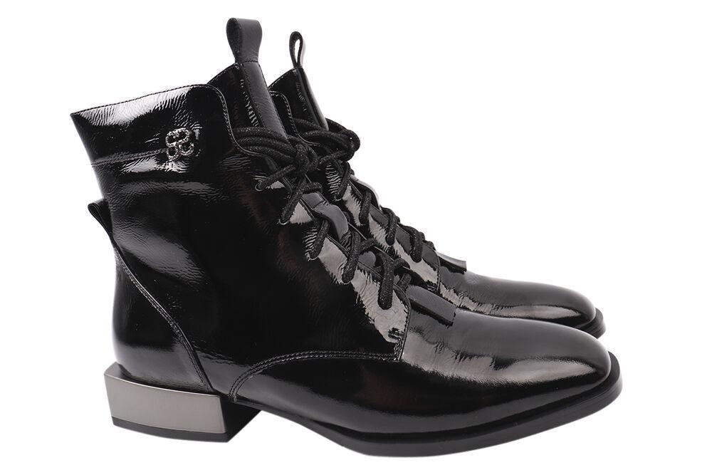 Ботинки женские Geronea из лаковой кожи на низком ходу р. 37 Черный (948-21DHC)