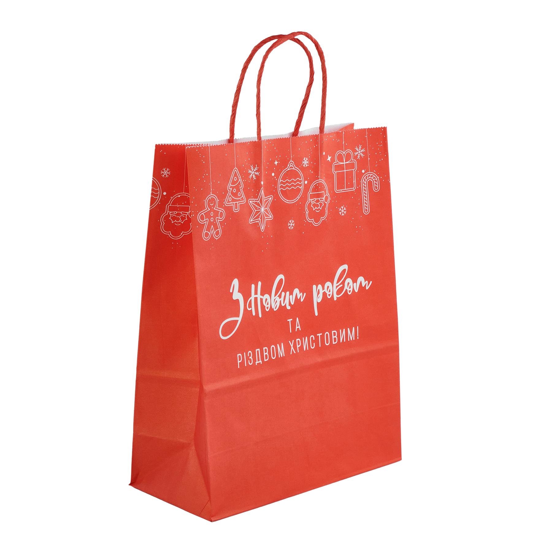 Подарунковий пакет "З Новим роком" краф 315х240х110 мм Червоний (3152404)