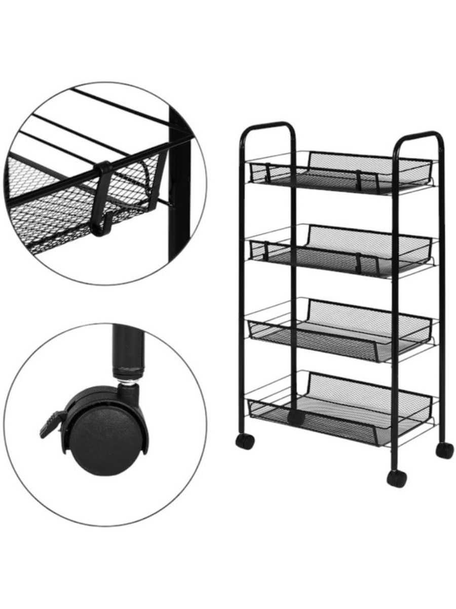 Етажерка на колесах металева універсальна 4 яруси 86х44х26 см Чорний (1296932964) - фото 6 Етажерка на колесах металева універсальна 4 яруси 86х44х26 см Чорний (1296932964) - фото 6