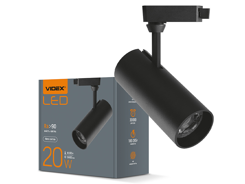 Світильник трековий Videx світлодіодний 20W 4100K Чорний (VL-TR04-204B) Світильник трековий Videx світлодіодний 20W 4100K Чорний (VL-TR04-204B)
