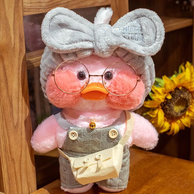 Утка Lalafanfan Cafe MiMi №8 в комбинезоне/очках/повязке с сумочкой 30 см Розовый (1007032)
