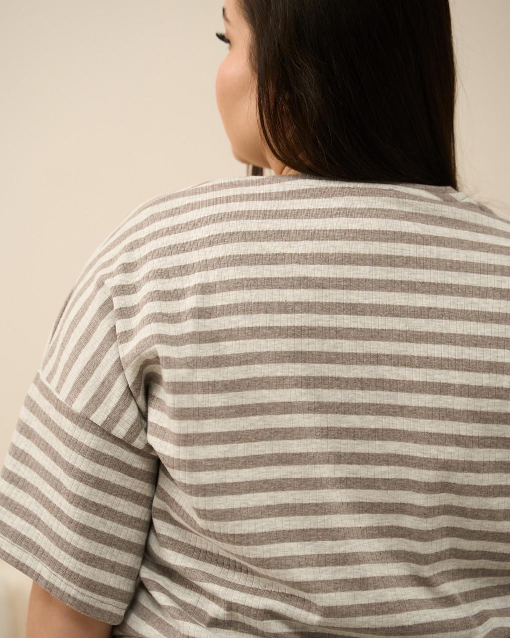 Жіноча піжама зі штанами Nicoletta 47606k і кишенею на футболці в рубчик 4XL Світло-коричневий - фото 5 Жіноча піжама зі штанами Nicoletta 47606k і кишенею на футболці в рубчик 4XL Світло-коричневий - фото 5