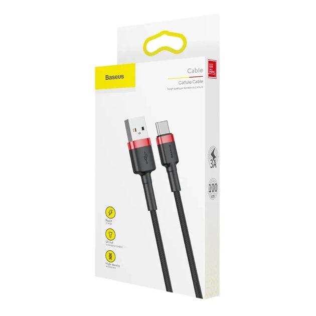 Кабель для швидкого заряджання BASEUS Cafule Cable USB для Type-C Quick Charge 3,0 3 A 1 м Black/Red (CATKLF-B91) - фото 9