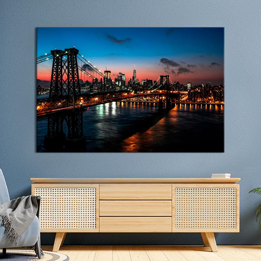Картина міста Вогні на Бруклінському мосту 80x54 см (A772-1)