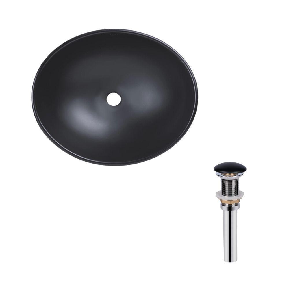 Раковина Qtap Dove накладная овальная 410x335x145 мм Matt Black/донный клапан PU03