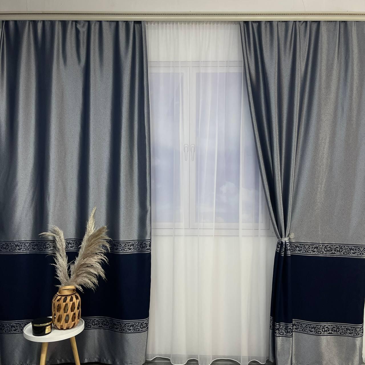Шторы в спальню из жакарда Серо-синий (SH-K7-6)