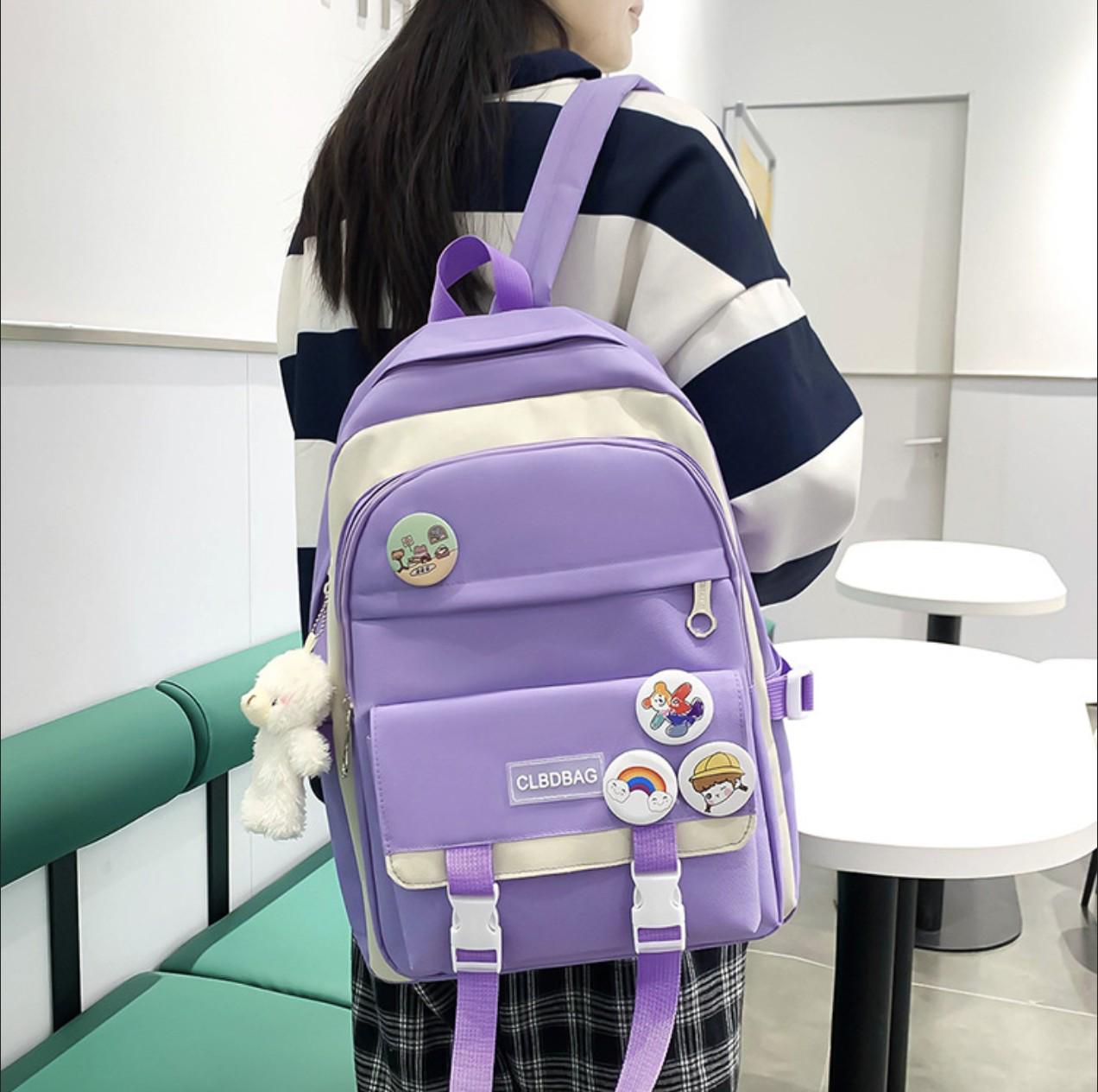 Рюкзак шкільний для дівчинки 5в1 CLBDBAG 2190 шоппер/пенал/сумочка/гаманець Біло-фіолетовий (DR016812) - фото 2 Рюкзак шкільний для дівчинки 5в1 CLBDBAG 2190 шоппер/пенал/сумочка/гаманець Біло-фіолетовий (DR016812) - фото 2