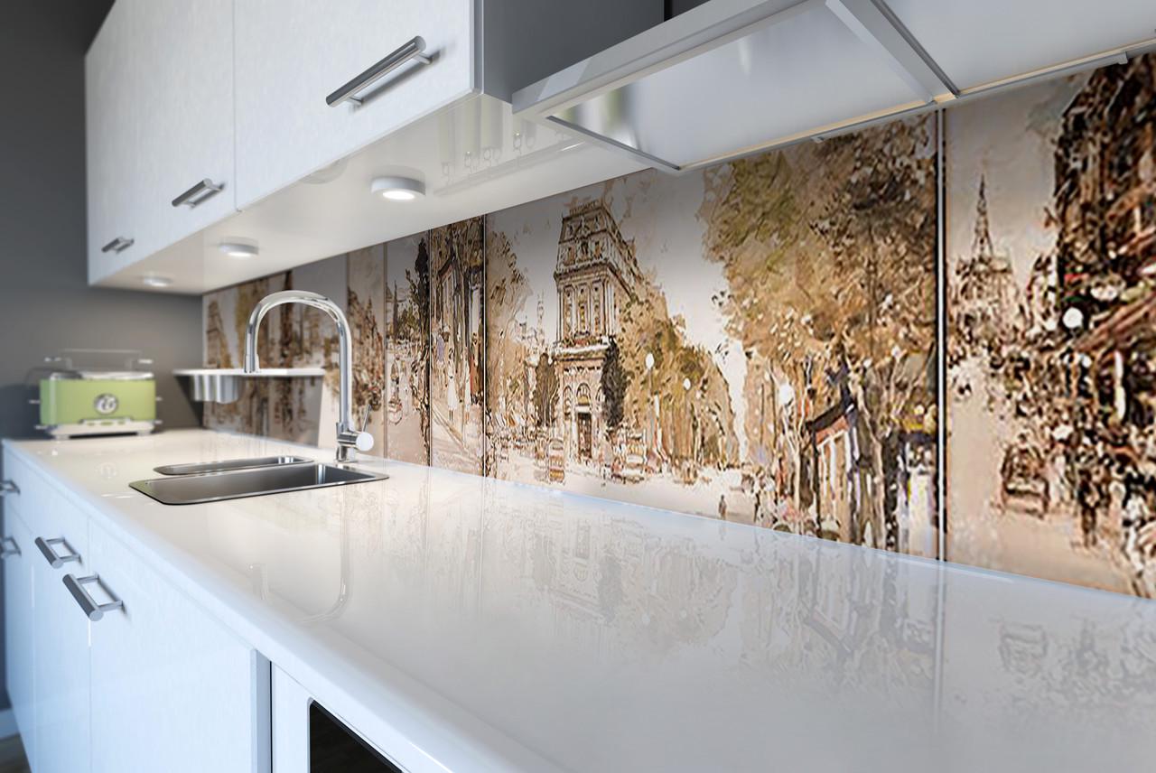 Кухонный фартук Акварельный ретро Париж 60х300 см Бежевый