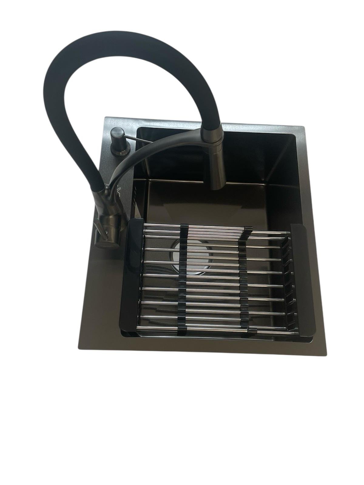 Мойка для кухни Luminex 50х45 см Черный/гибкий кран Kroner Ersel-GRP03393BLK