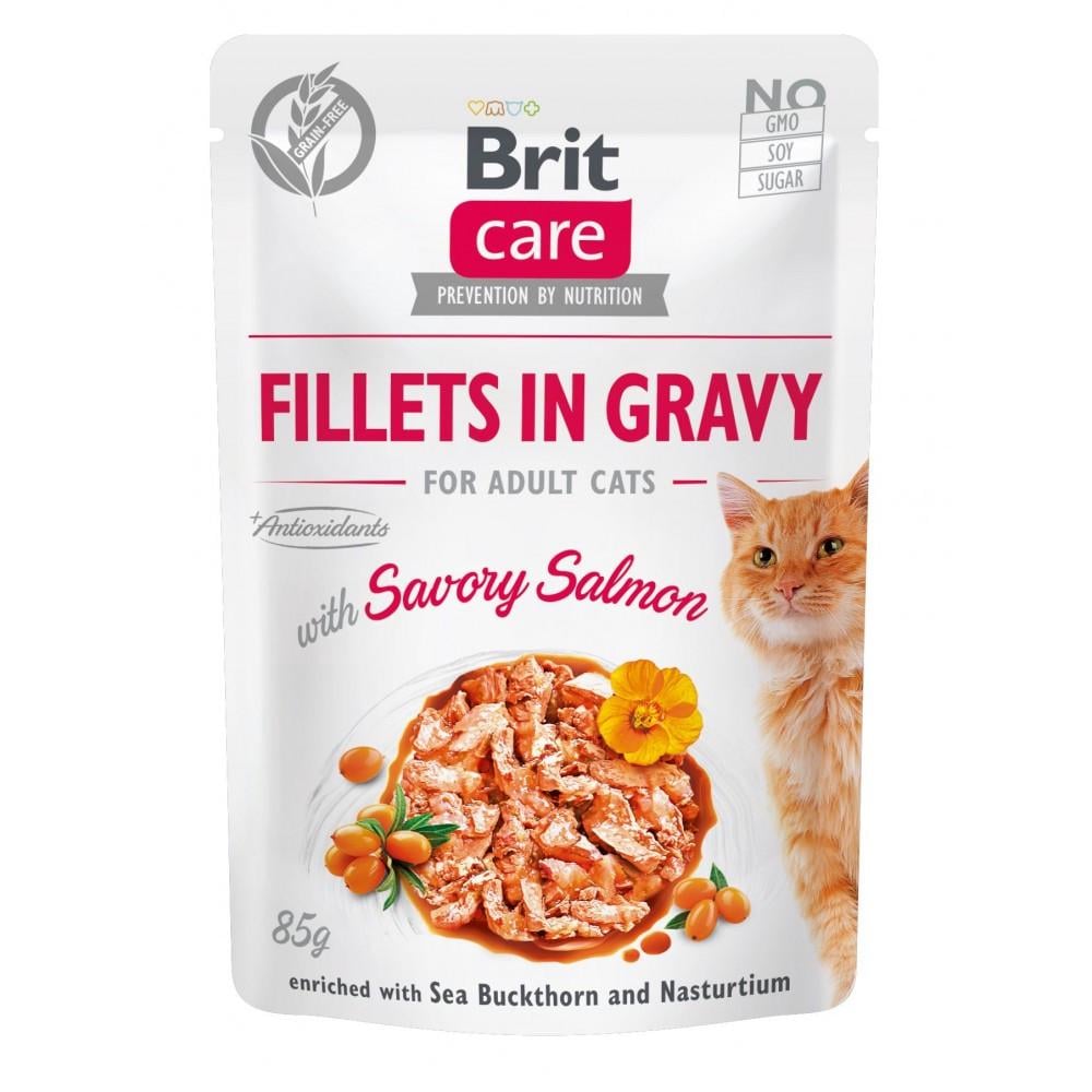 Корм влажный Brit Fillets in Gravy Savory Salmon для кошек филе в соусе с пикантным лососем 85 г (34806629)