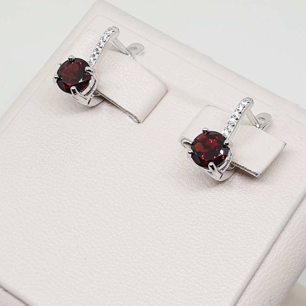 Серьги серебряные с гранатом и кубическим цирконием 3,45 г (1535316698)