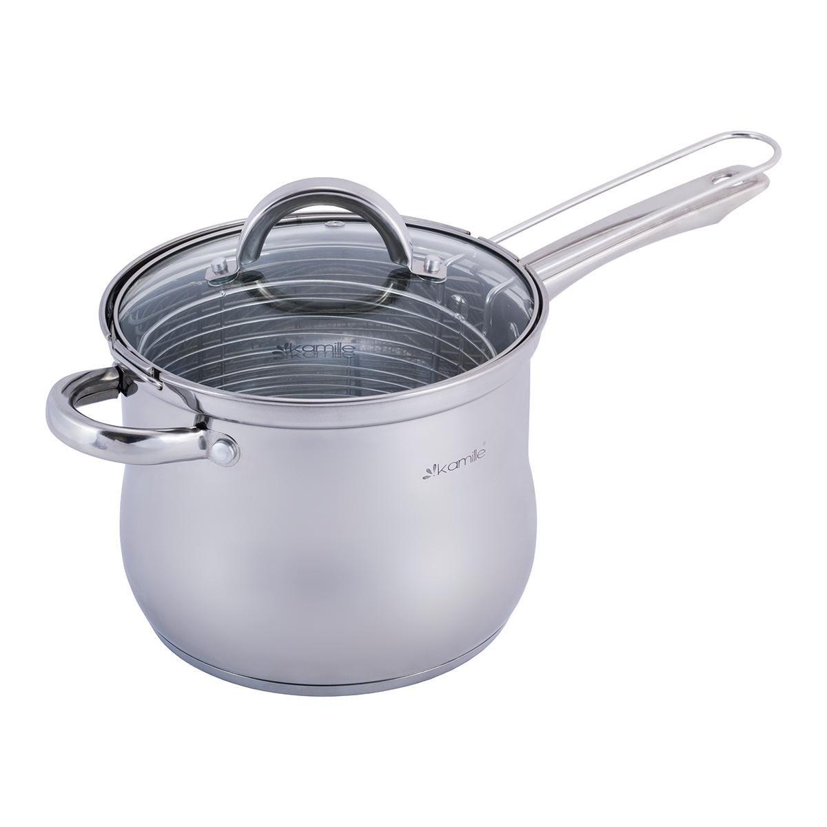Кастрюля-фритюрница Kamille KM-5852 из нержавеющей стали со стеклянной крышкой и дуршлагом 3,5 л Стальной (124-84-5852) - фото 1 Кастрюля-фритюрница Kamille KM-5852 из нержавеющей стали со стеклянной крышкой и дуршлагом 3,5 л Стальной (124-84-5852) - фото 1