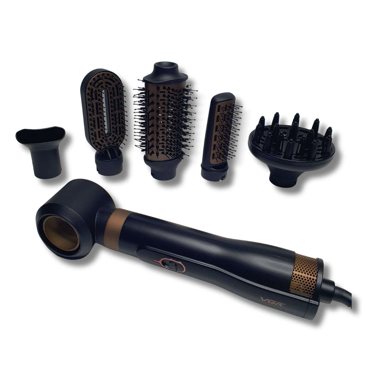 Фен-щітка для волосся VGR 6в1 з 6 насадками Чорний (GVP-914)