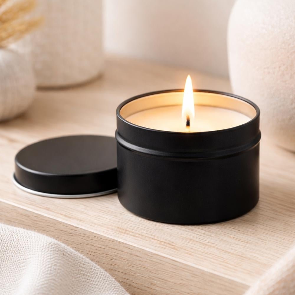 Аромасвеча в металлической банке с крышкой 85 г 6x4 см Черный (37-124483)