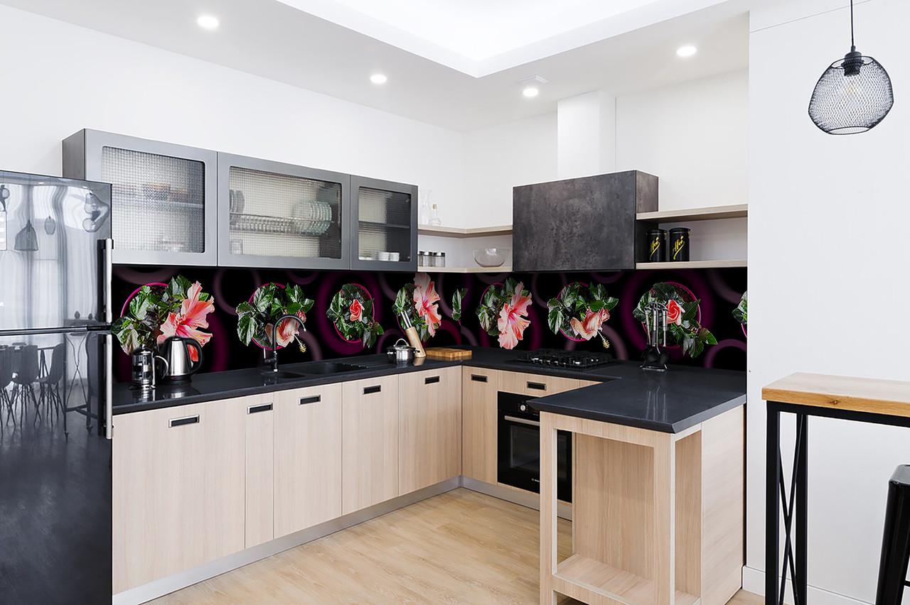 Кухонный фартук Гибискус розовые цветы в горшочках из самоклеющейся виниловой пленки 60х250 см Коричневый Кухонный фартук Гибискус розовые цветы в горшочках из самоклеющейся виниловой пленки 60х250 см Коричневый