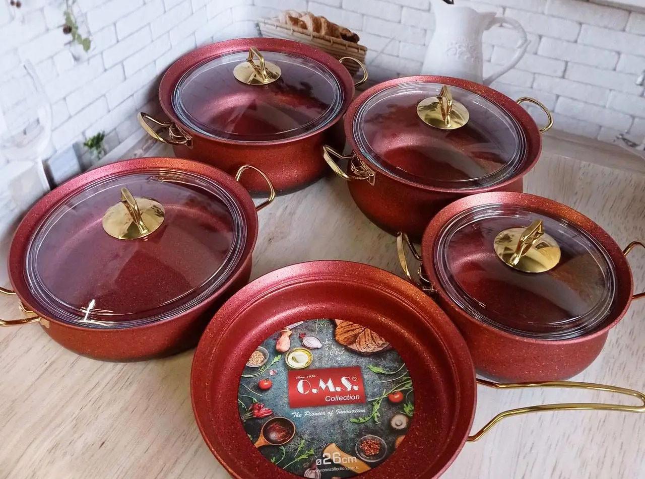 Набір каструль з кришками O.M.S. Collection 3045 з гранітним покриттям Червоний (1936498184) - фото 3 Набір каструль з кришками O.M.S. Collection 3045 з гранітним покриттям Червоний (1936498184) - фото 3