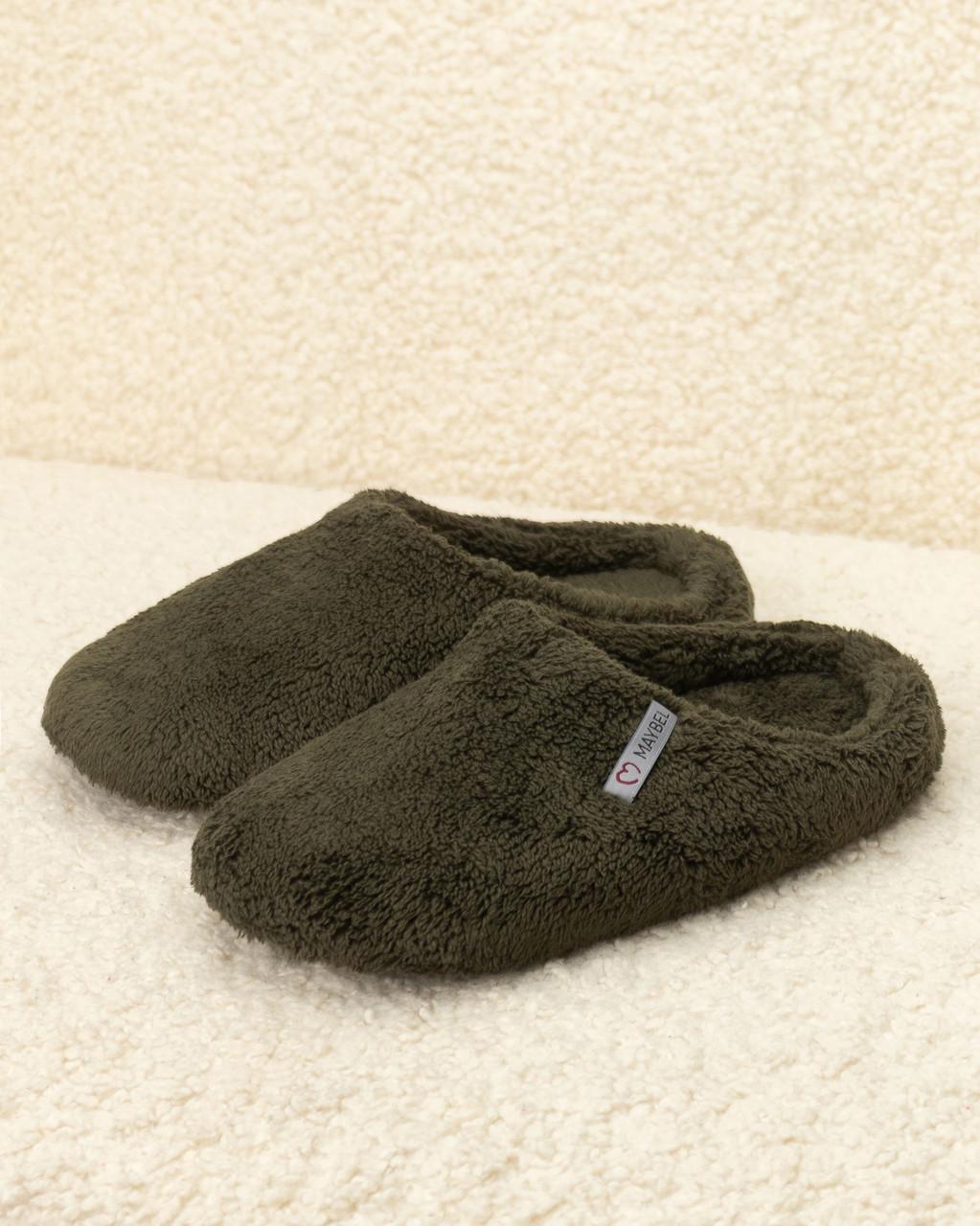 Тапочки домашние махровые закрытые утепленные Хаки (2153564516)