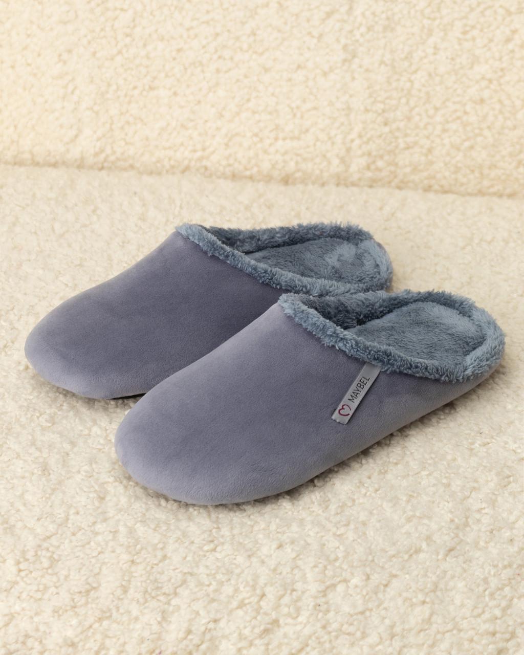Тапочки домашние велюровые утепленные закрытые Графиовый/Серый (2169043169)