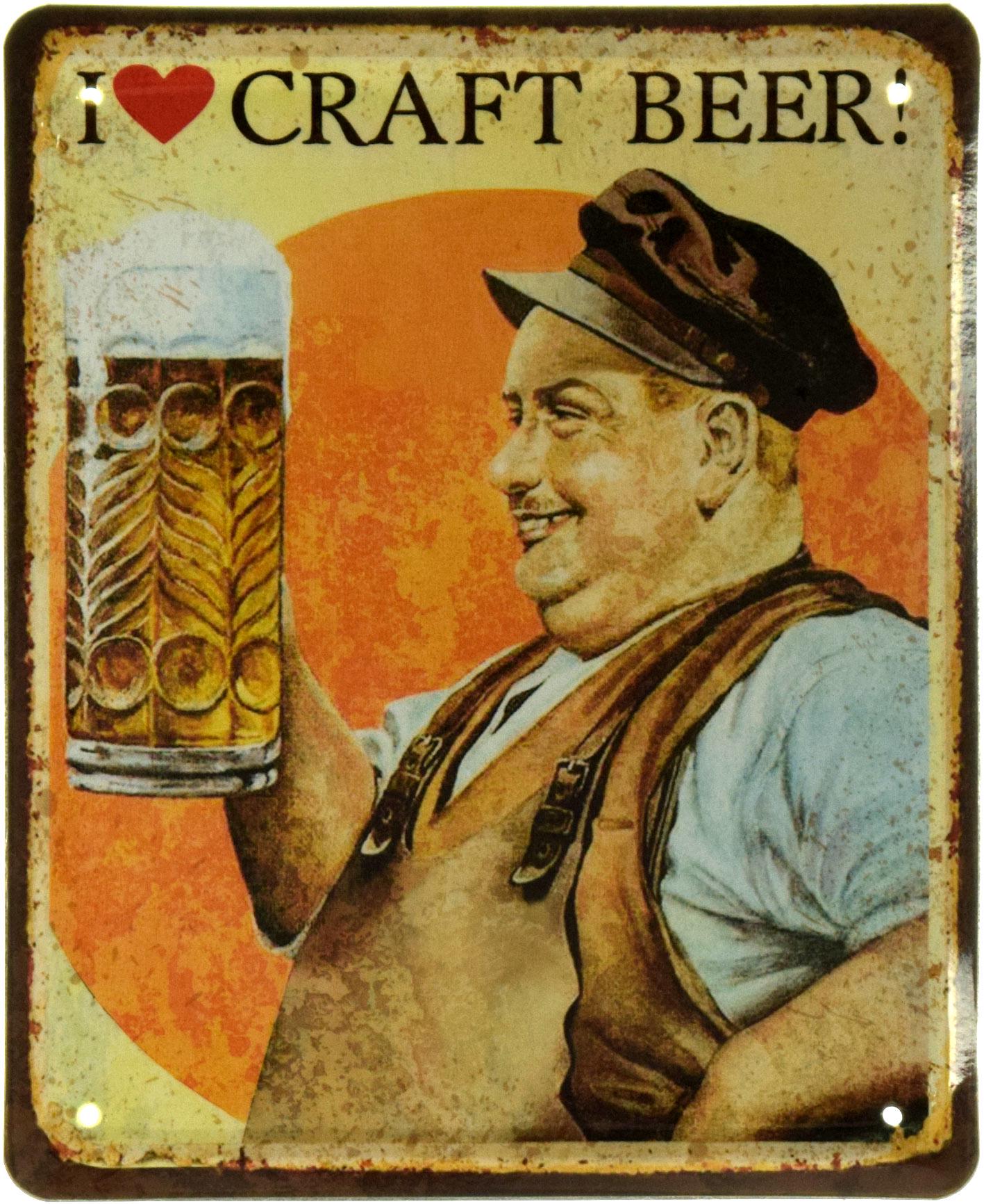 Табличка металлическая Я Люблю Крафтовое Пиво!/I Love Craft Beer! 18x22 см