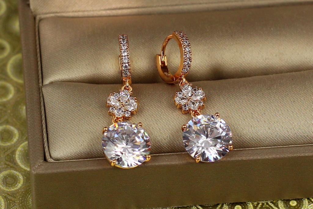 Сережки підвіски Xuping Jewelry Квітка з каменем 3 см Золотистий (1935151849)