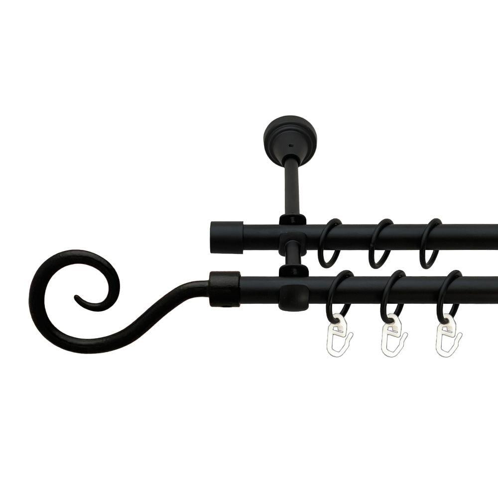 Карниз Orvit Гак металевий дворядний відкритий гладка труба кільце металеве 16/16 мм 300 см Чорний Оксамит (00-00020996)