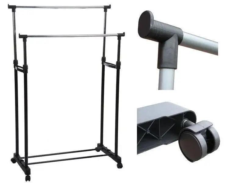 Вешалка стойка напольная Double Bar Rack Hight Ajustable KZ-193 металл до 30 кг Черный - фото 6