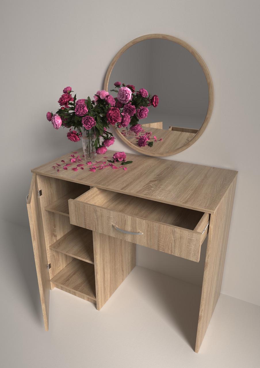 Туалетний столик New and Classic із круглим дзеркалом 750х900х450 мм Дуб сонома (ТЗ-1 ручки-3) - фото 4 Туалетний столик New and Classic із круглим дзеркалом 750х900х450 мм Дуб сонома (ТЗ-1 ручки-3) - фото 4