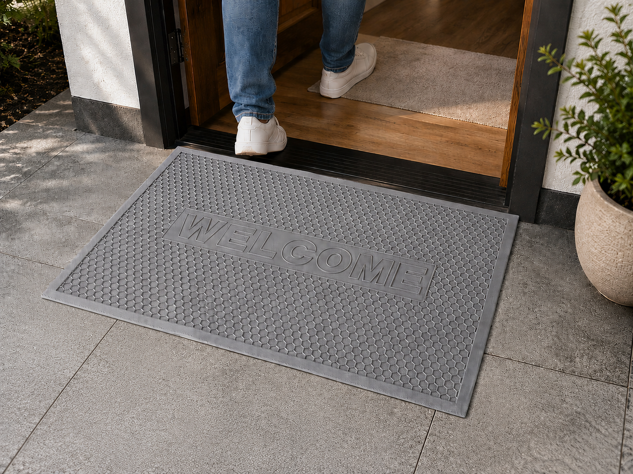 Коврик входной резиновый Welcome соты 60x90 см (2607/grey)