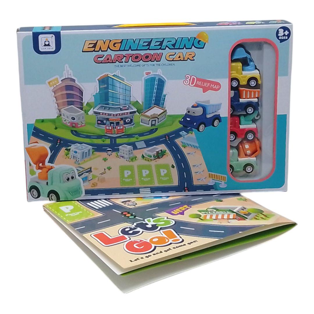 Набор машинок Engineering Cartoon Car вид 1 игровое поле/4 машинки/инерция (253502)