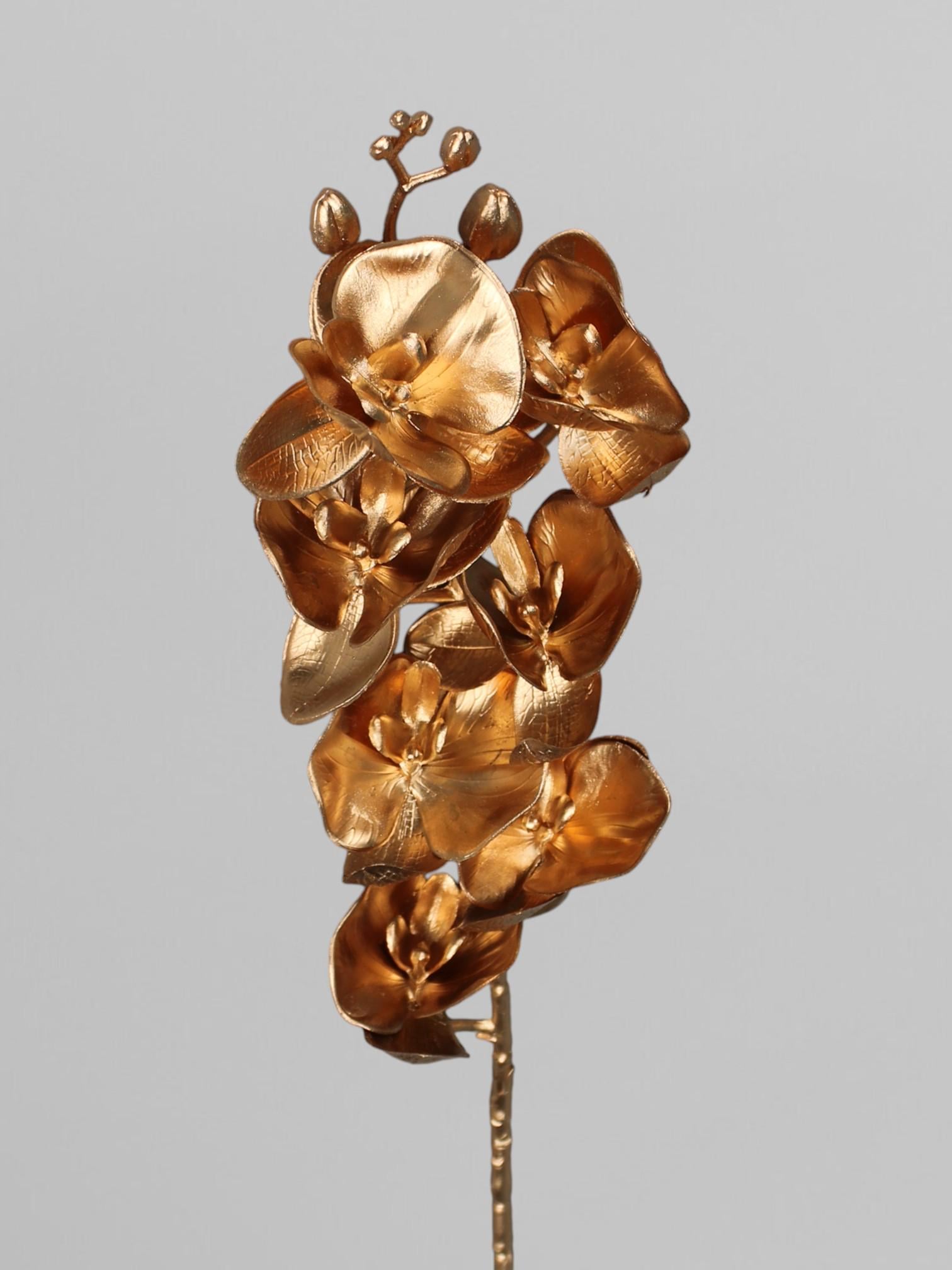 Декоративная ветвь орхидеи Фаленопсис на 7 соцветий блестящая 75 см. Золотистый (Р03146)