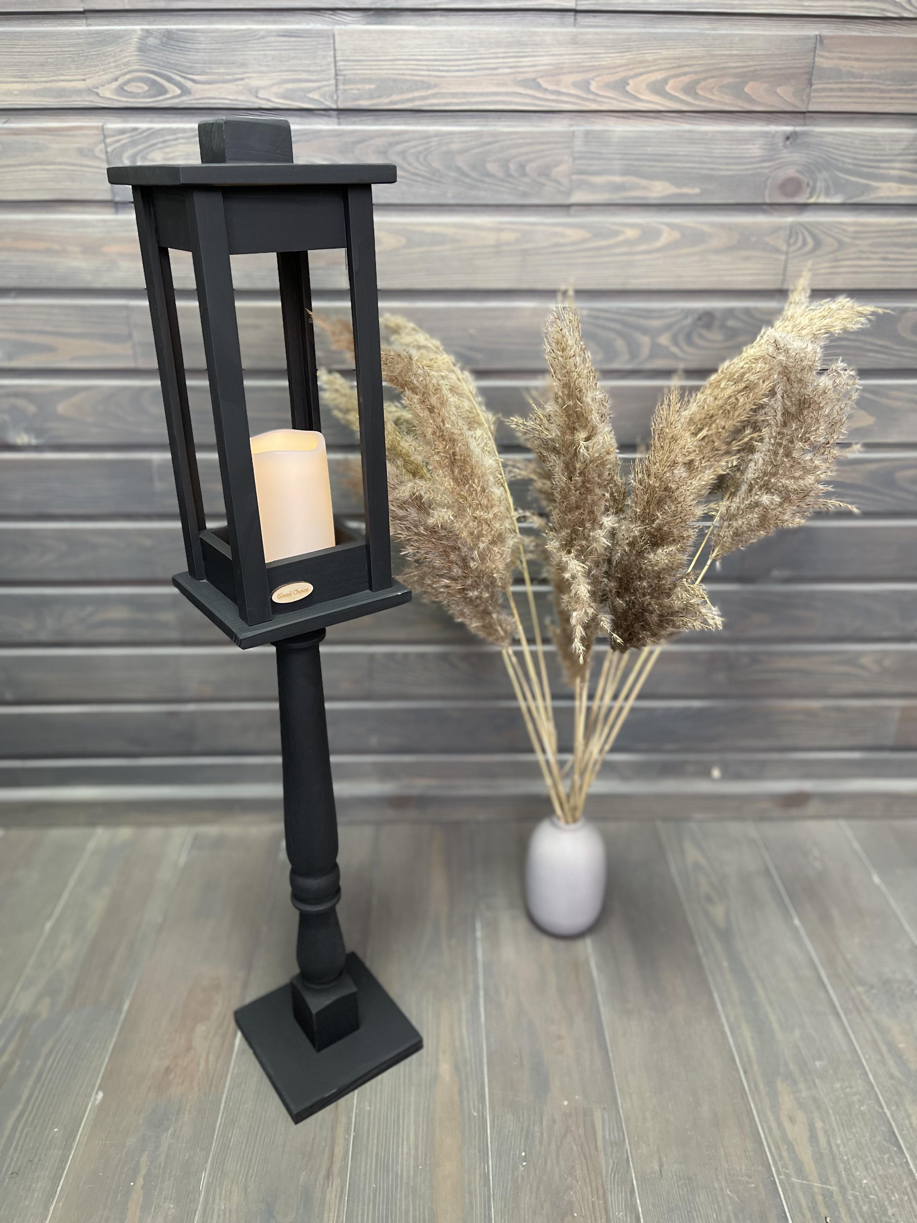 Подсвечник деревянный Wood Choice Фонарь на подставке со свечой 88 см Черный (192) - фото 4