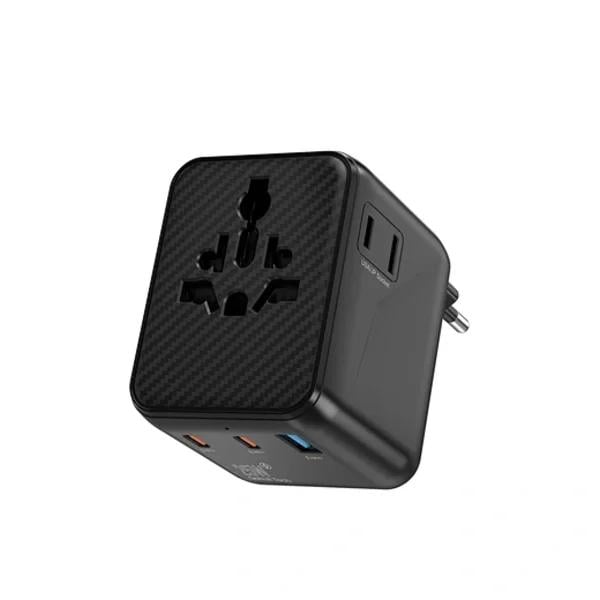 Сетевой адаптер WIWU Warrior Wi-UA011 GaN 25W Universal Travel Adapter 2xUSB-C/USB-A/AC Black (6977703656626)