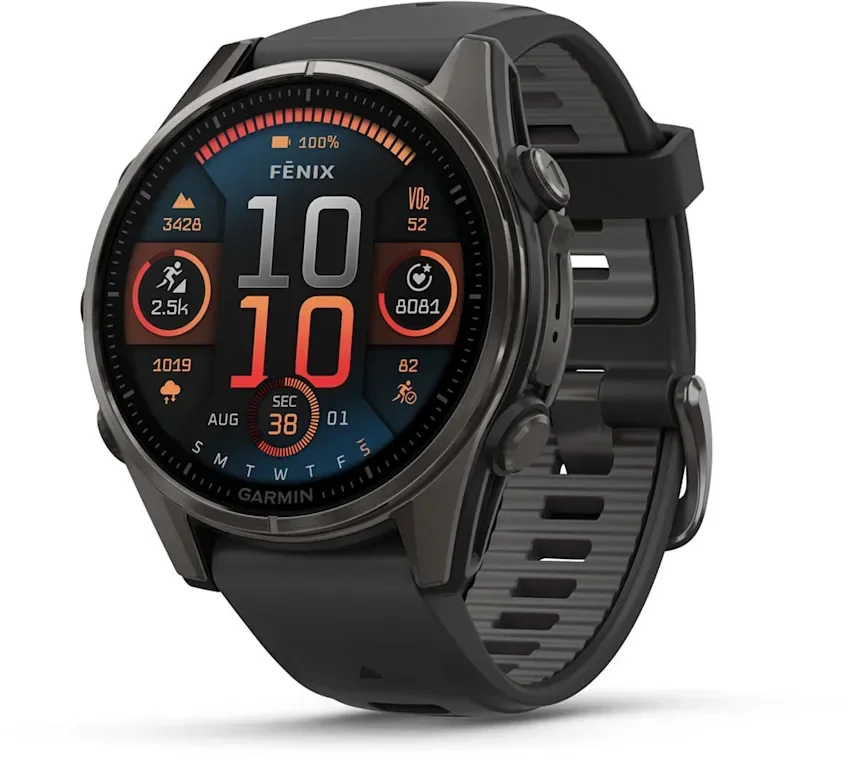 Смарт-часы Garmin Fenix 8 Amoled 43 мм Sapphire Carbon Grey Dlc with Black/Pebble Grey Silicone Band (010-02903-21) - фото 1