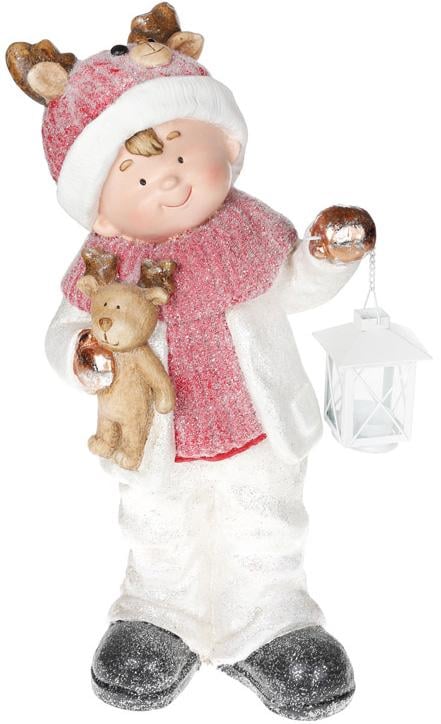 Фигура керамическая Малыш в красной шапке с оленем 515 см (BD-711-332)