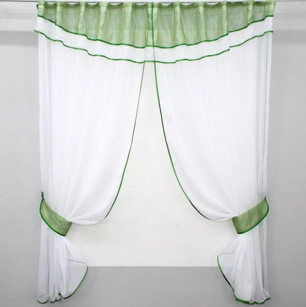 Занавеска на кухню/балкон с ламбрекеном/подвязками 270х170 см Салатовий/Белый (084к)
